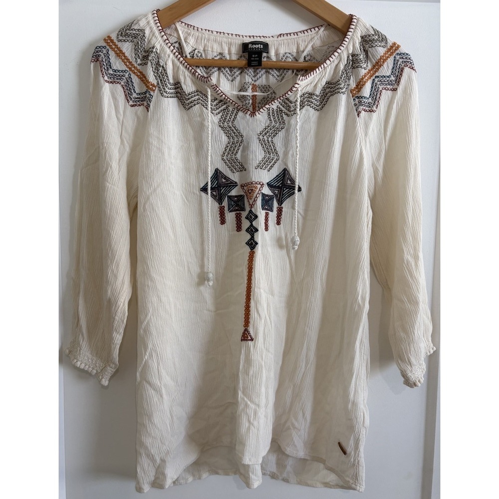 Roots Cream Embroidered Boho Tunic with Black & Brown Accents